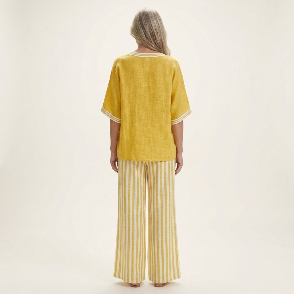 Juliana linen set in yellow, back view