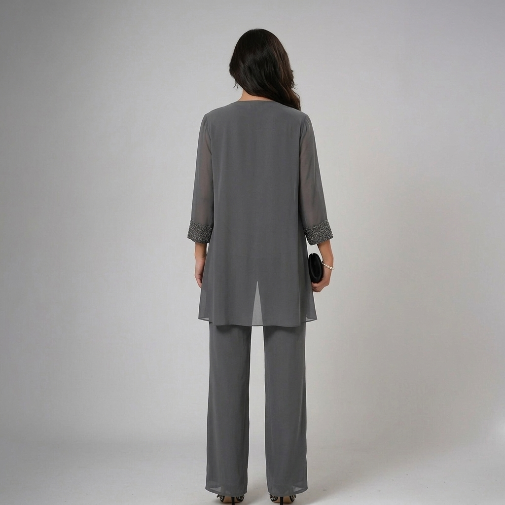 Iva three-piece set in grey, back view
