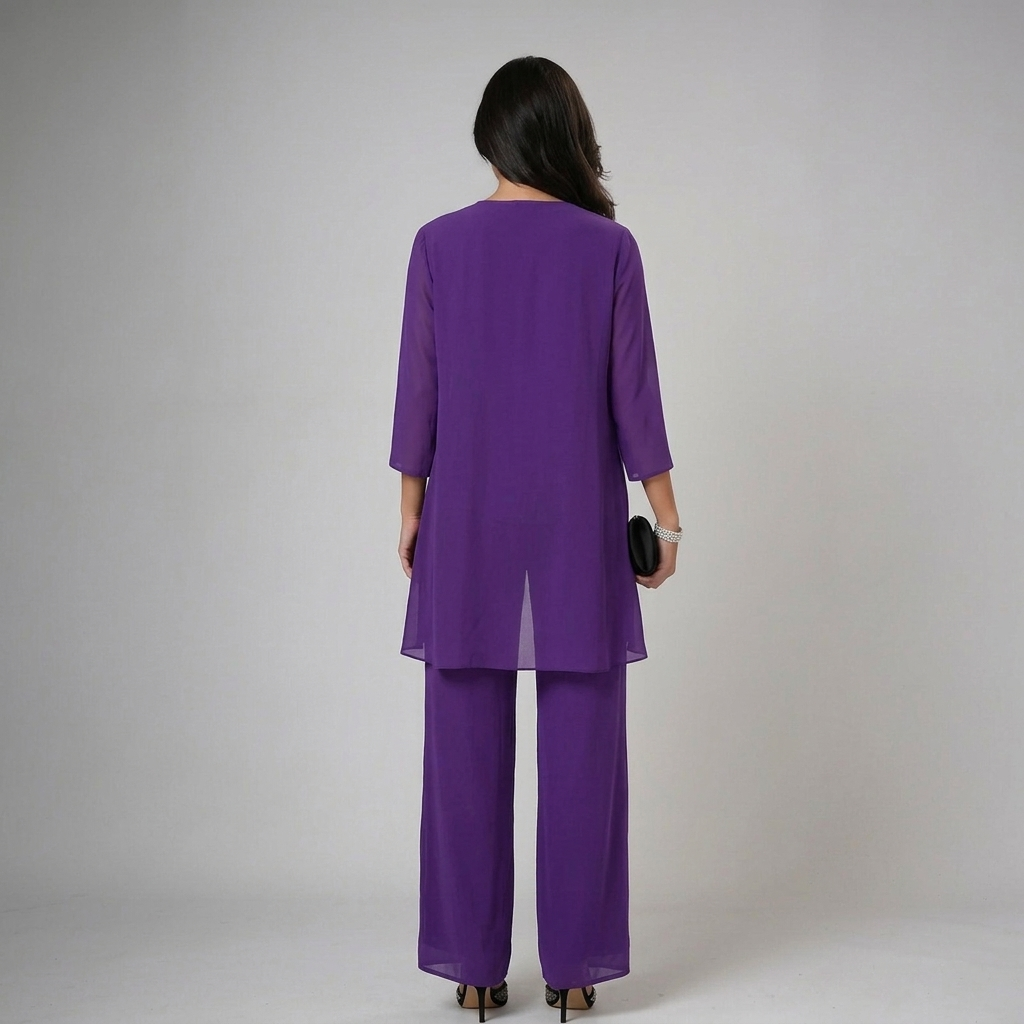 Iva three-piece set in purple, back view