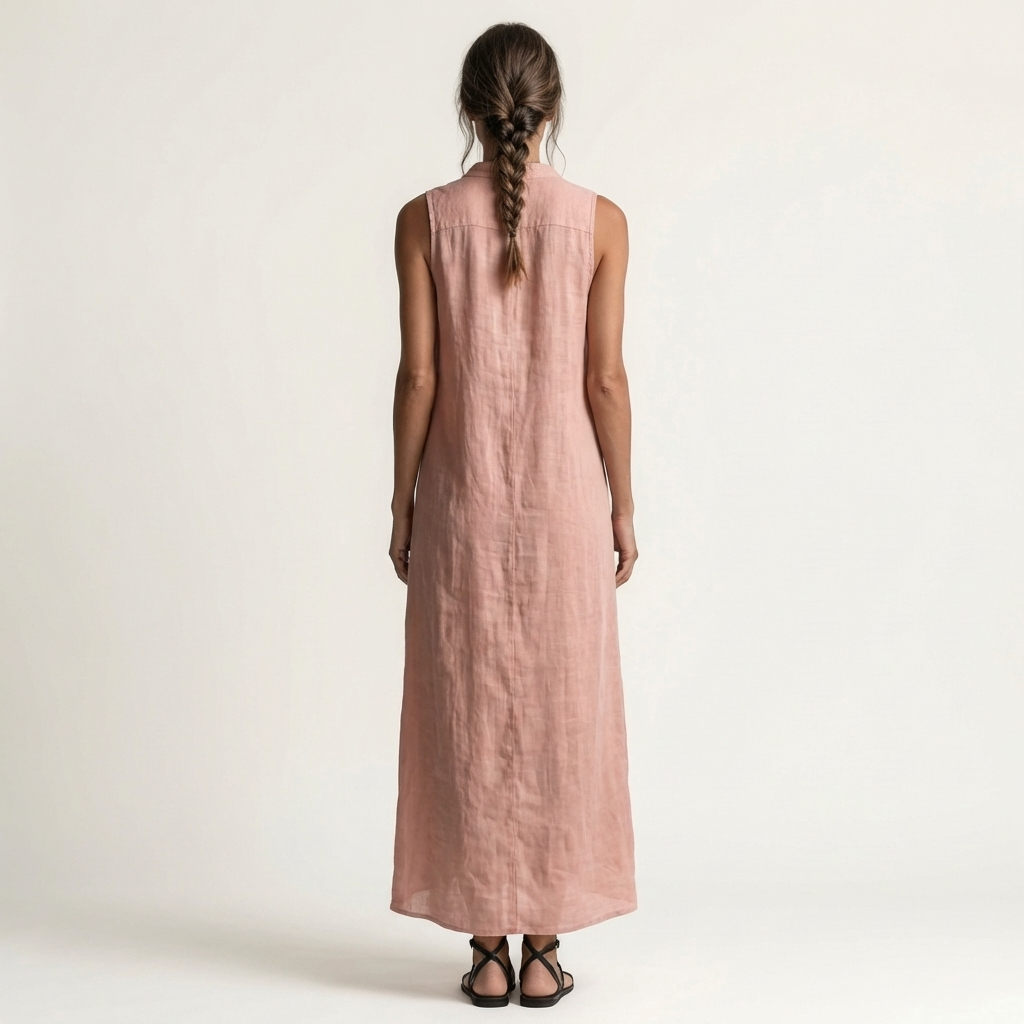 Mirabell hooded maxi dress in pink, back view