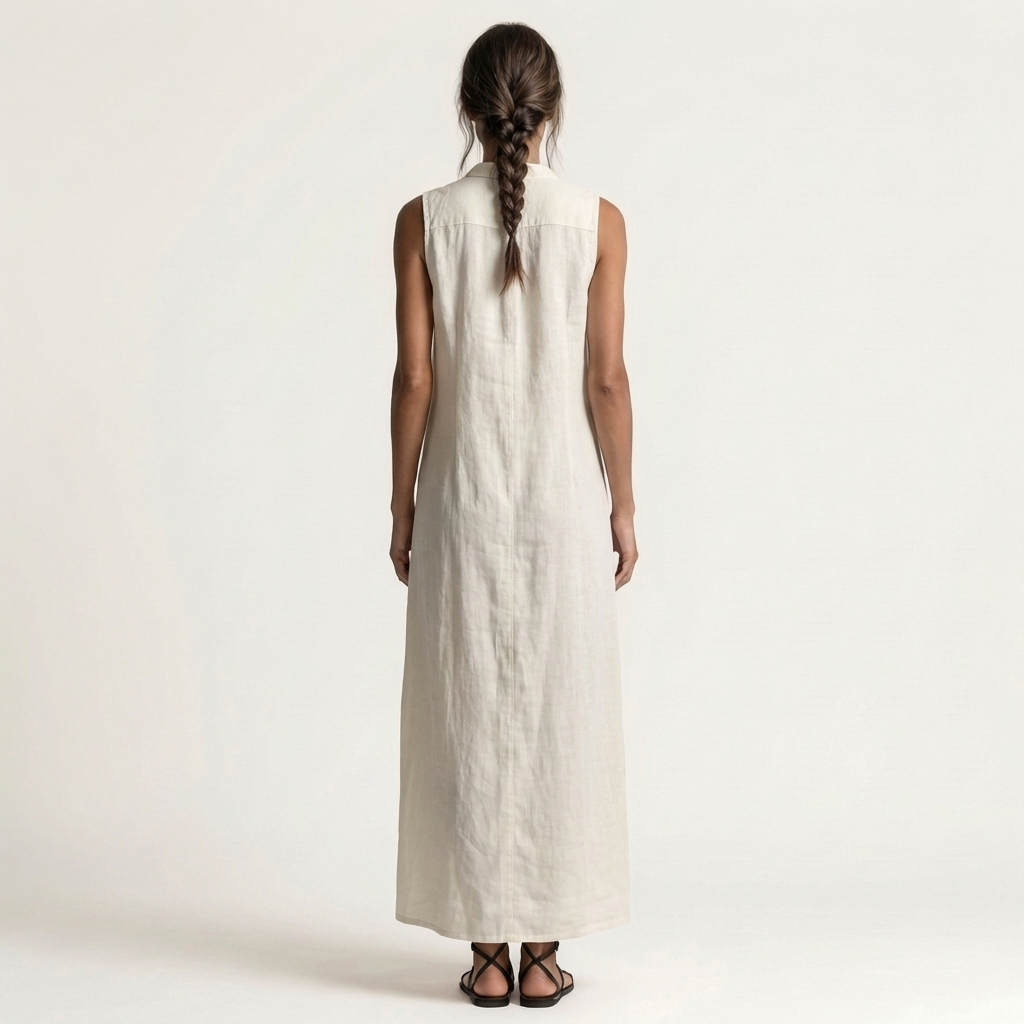 Mirabell hooded maxi dress in white, back view