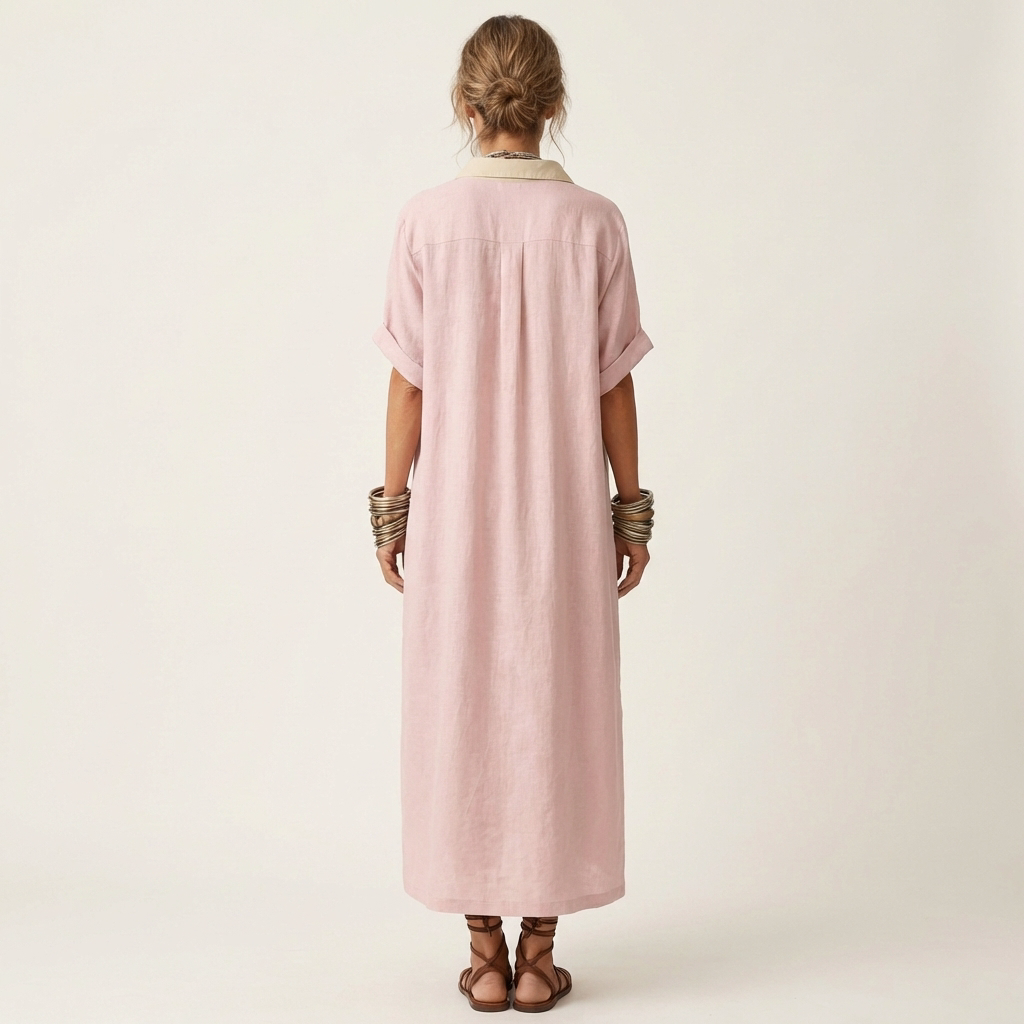 Kamira maxi shirt dress in pink, full-length back view