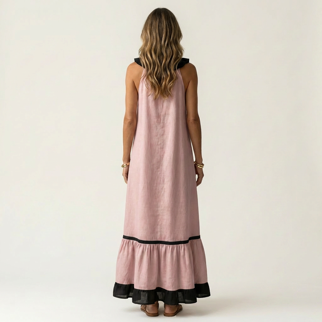 Mayline maxi dress in pink, full-length back view