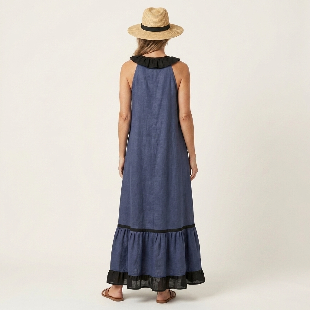 Mayline maxi dress in navy blue, back view
