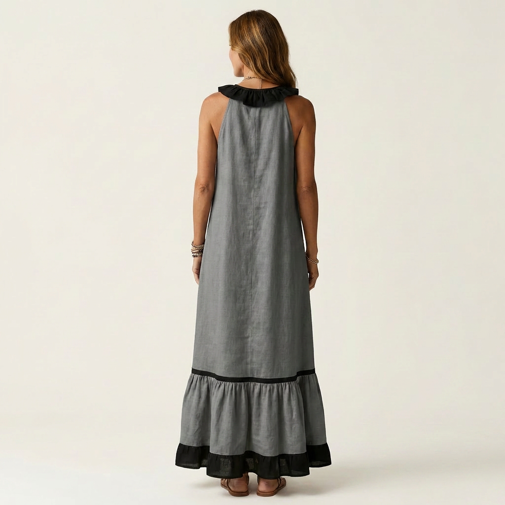 Mayline maxi dress in dark grey, full-length back view
