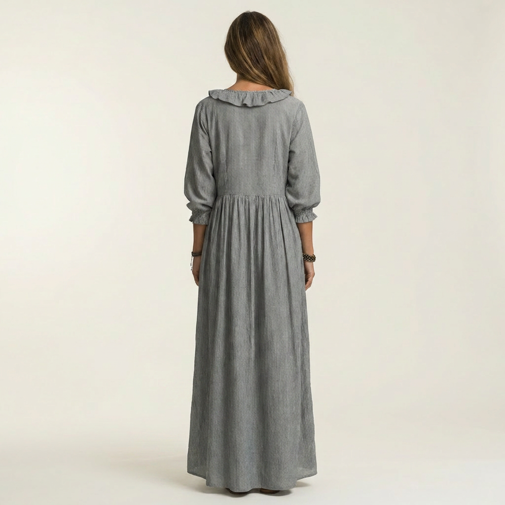 Yosetta striped maxi dress in grey, back view