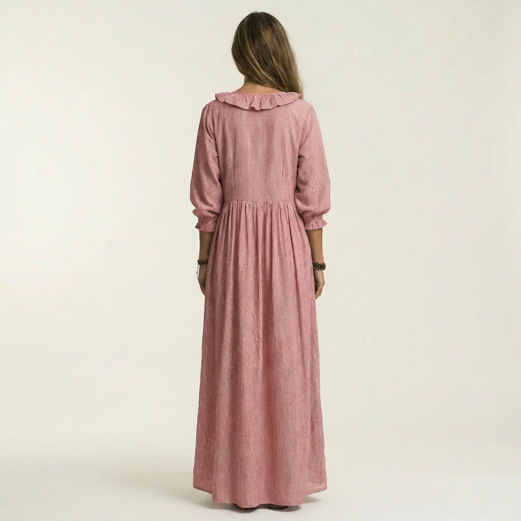 Yosetta striped maxi dress in blush pink, back view