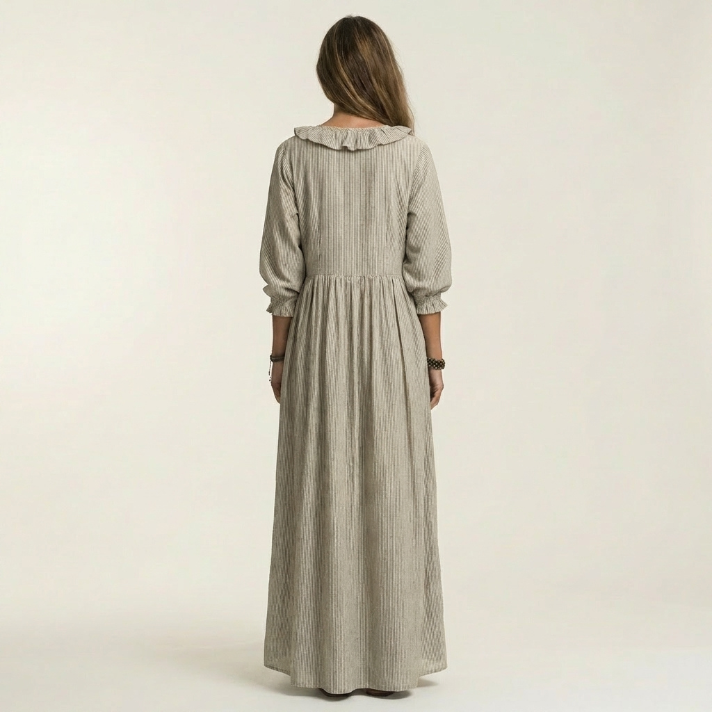 Yosetta striped maxi dress in khaki, back view