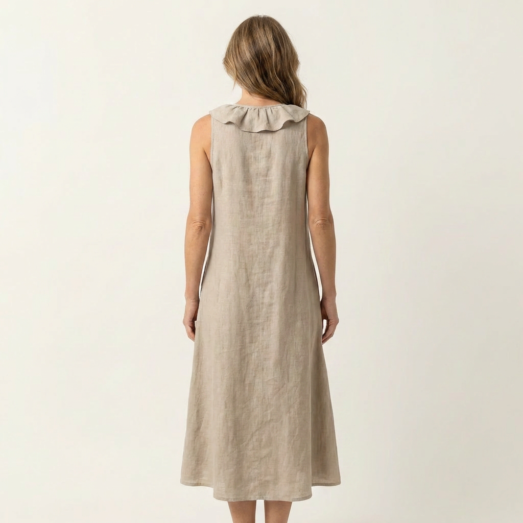 Vicky sleeveless linen maxi dress in khaki, back view
