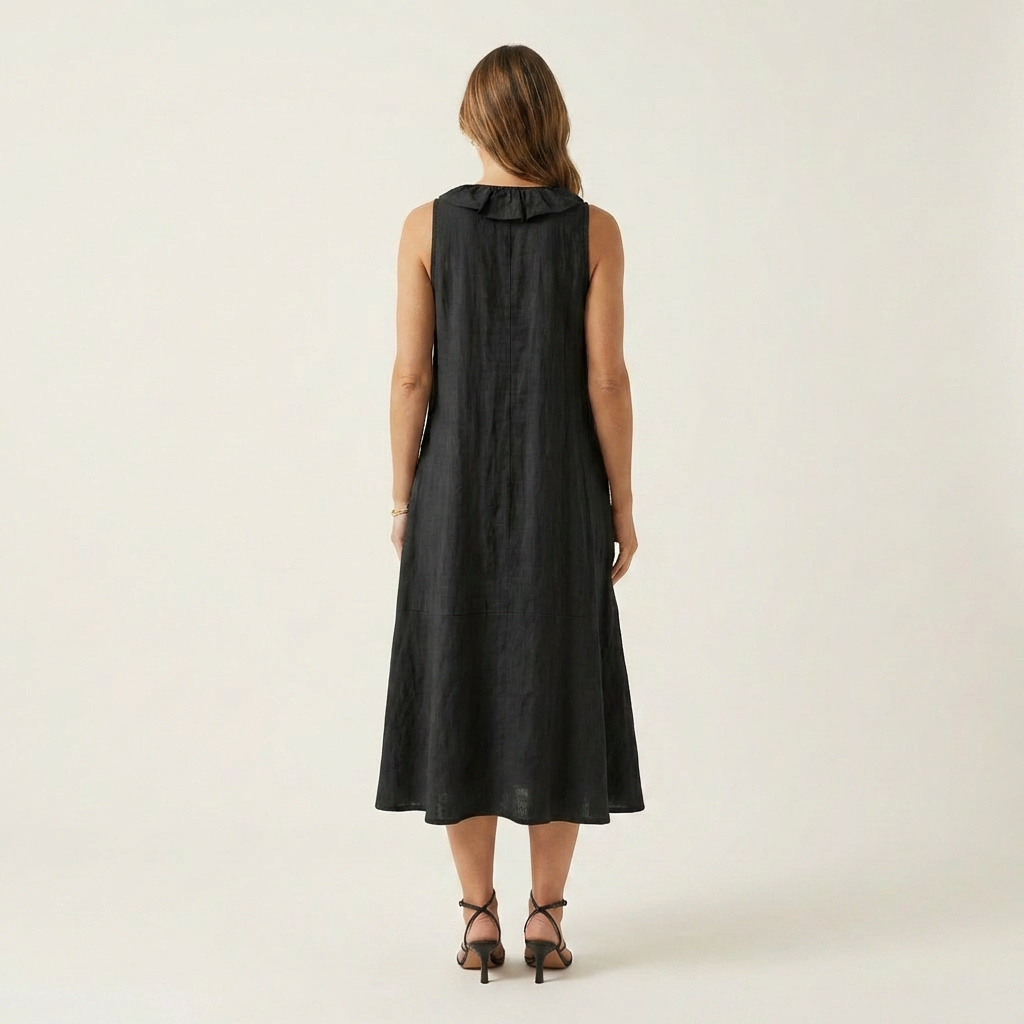 Vicky sleeveless maxi dress in black, back view