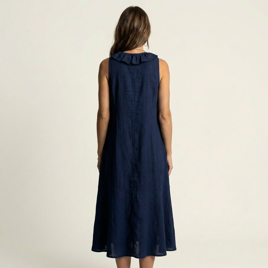 Vicky sleeveless maxi dress in navy blue, back view
