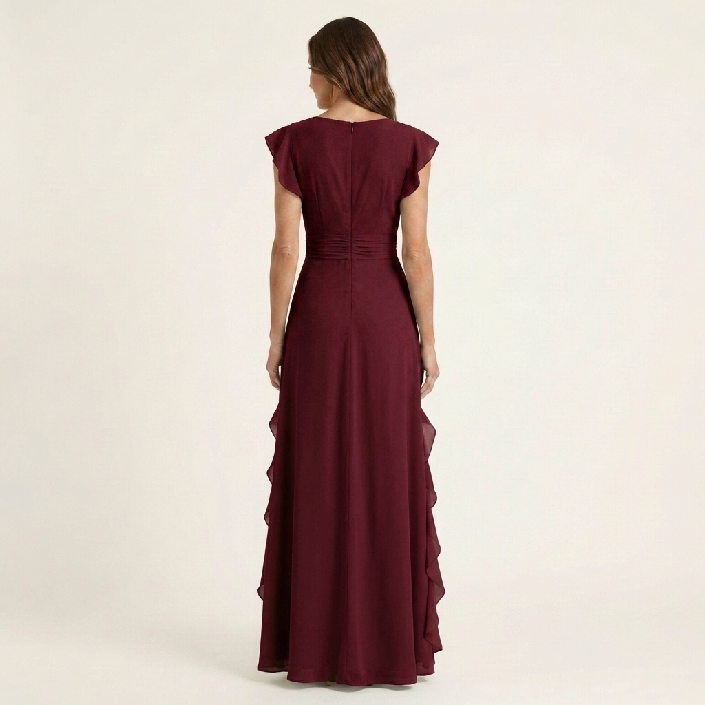 Nellyana maxi dress in burgundy, full-length back view