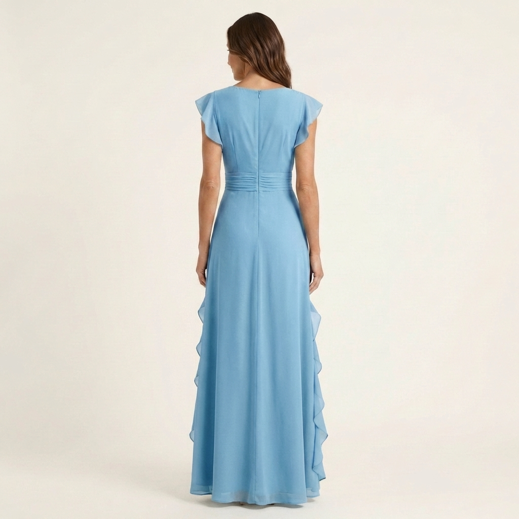 Nellyana maxi dress in sky blue, full-length back view