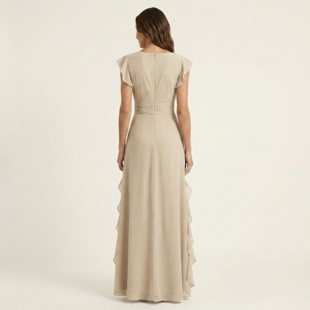Nellyana maxi dress in beige, full-length back view