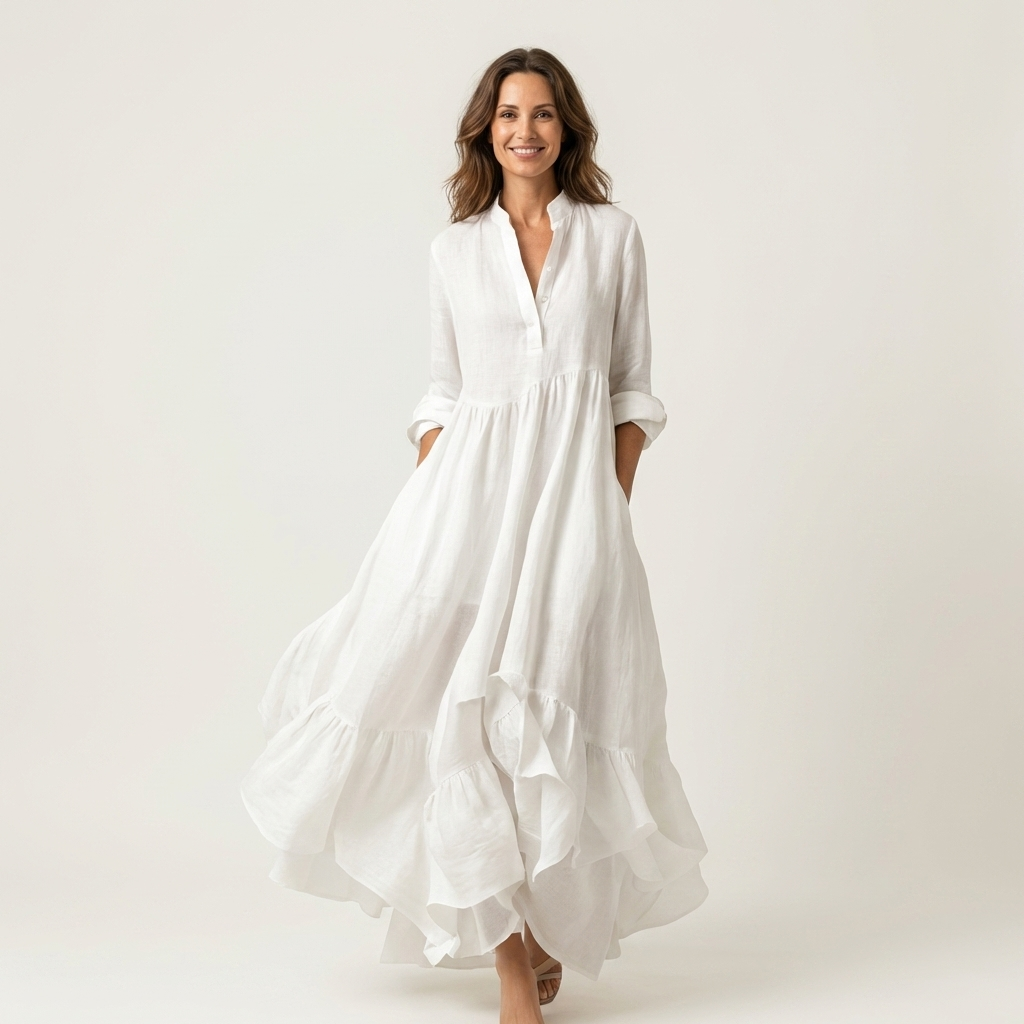 Jilana ruffle hem maxi dress in white, full-length front view
