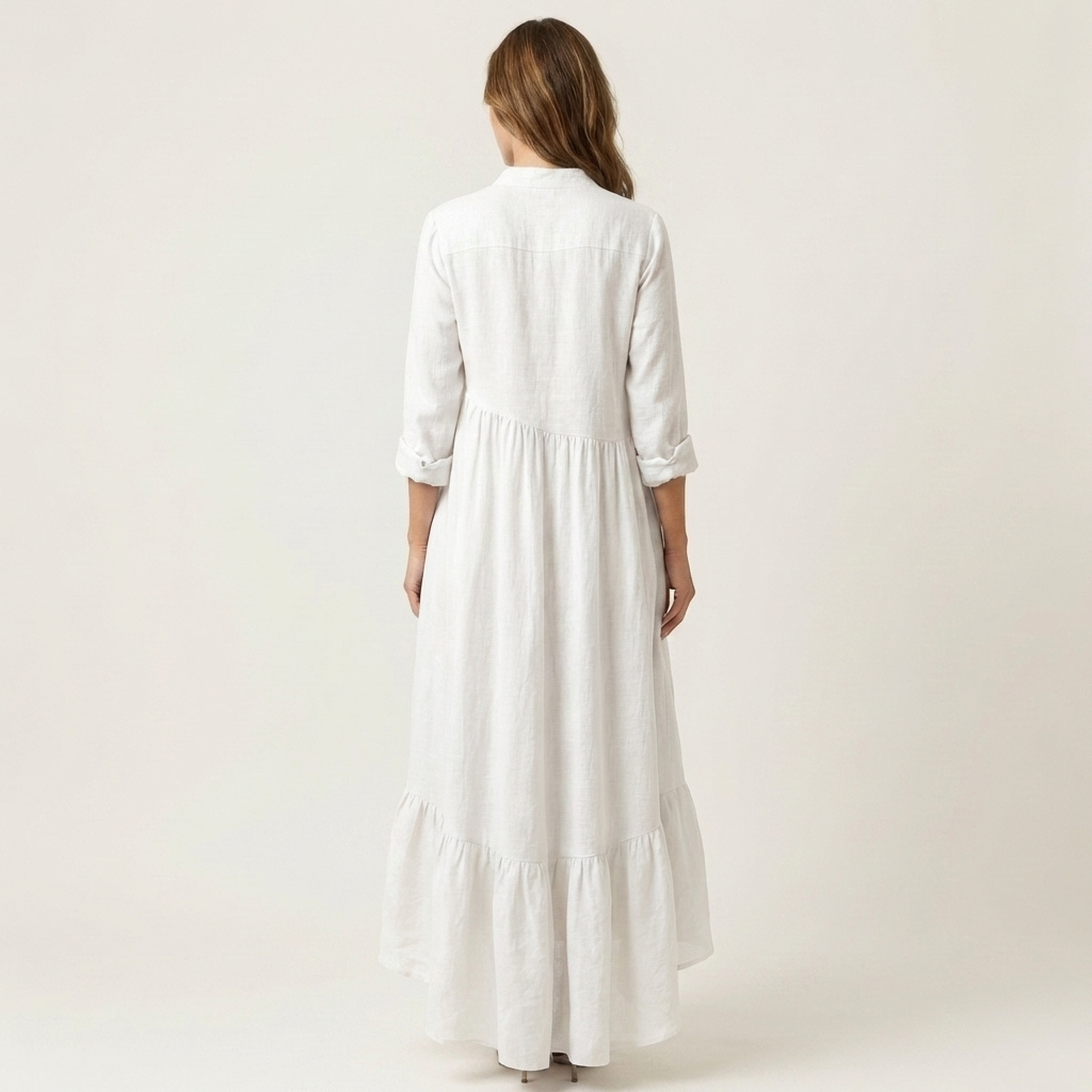 Jilana ruffle hem maxi dress in white, back view