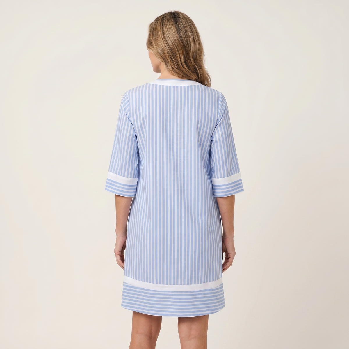Sanina stripe shift dress in light blue, back view