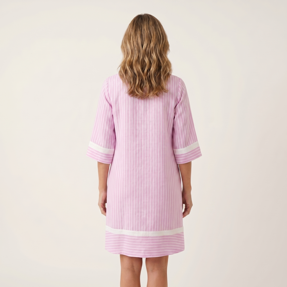 Sanina stripe shift dress in pink, back view
