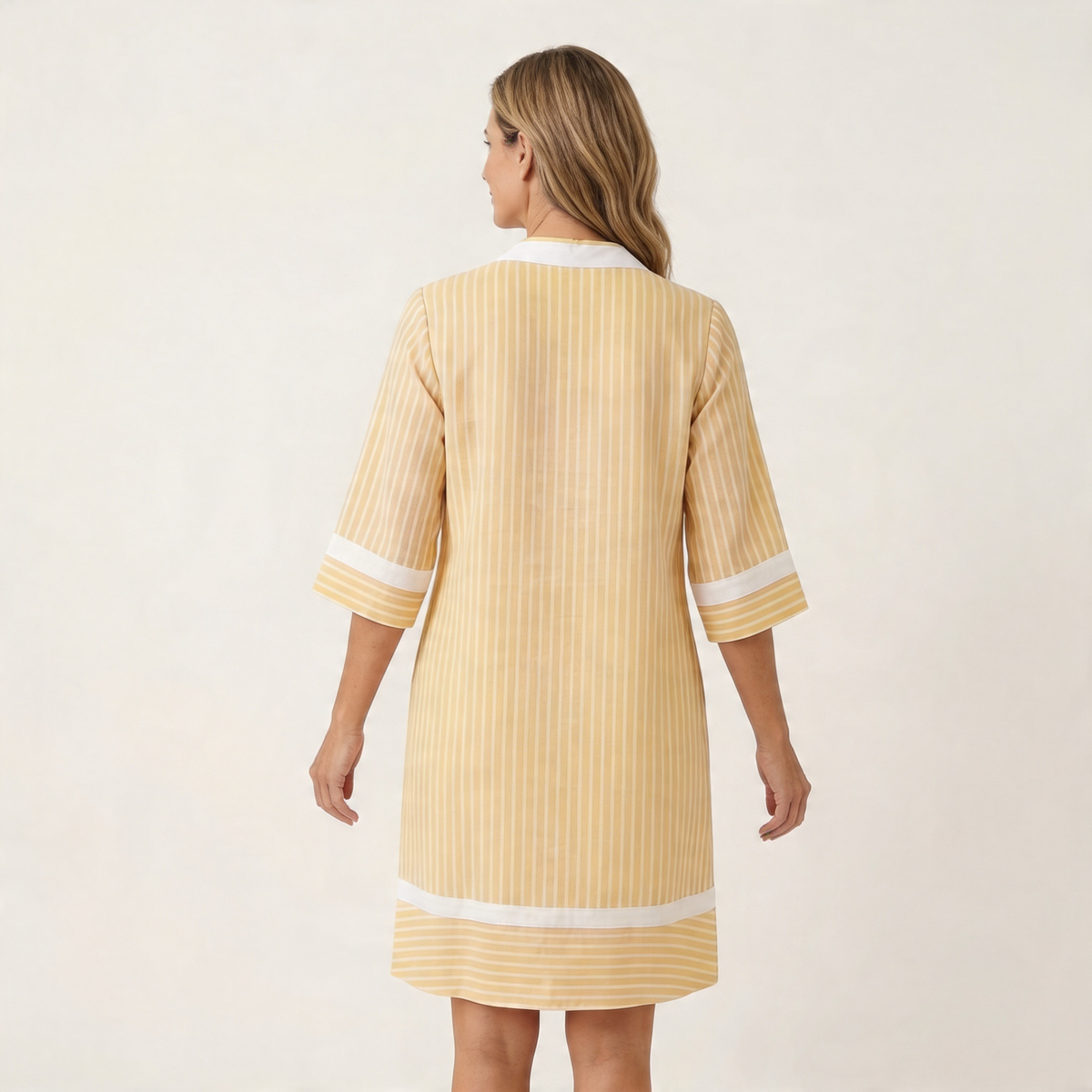 Sanina stripe shift dress in yellow, back view
