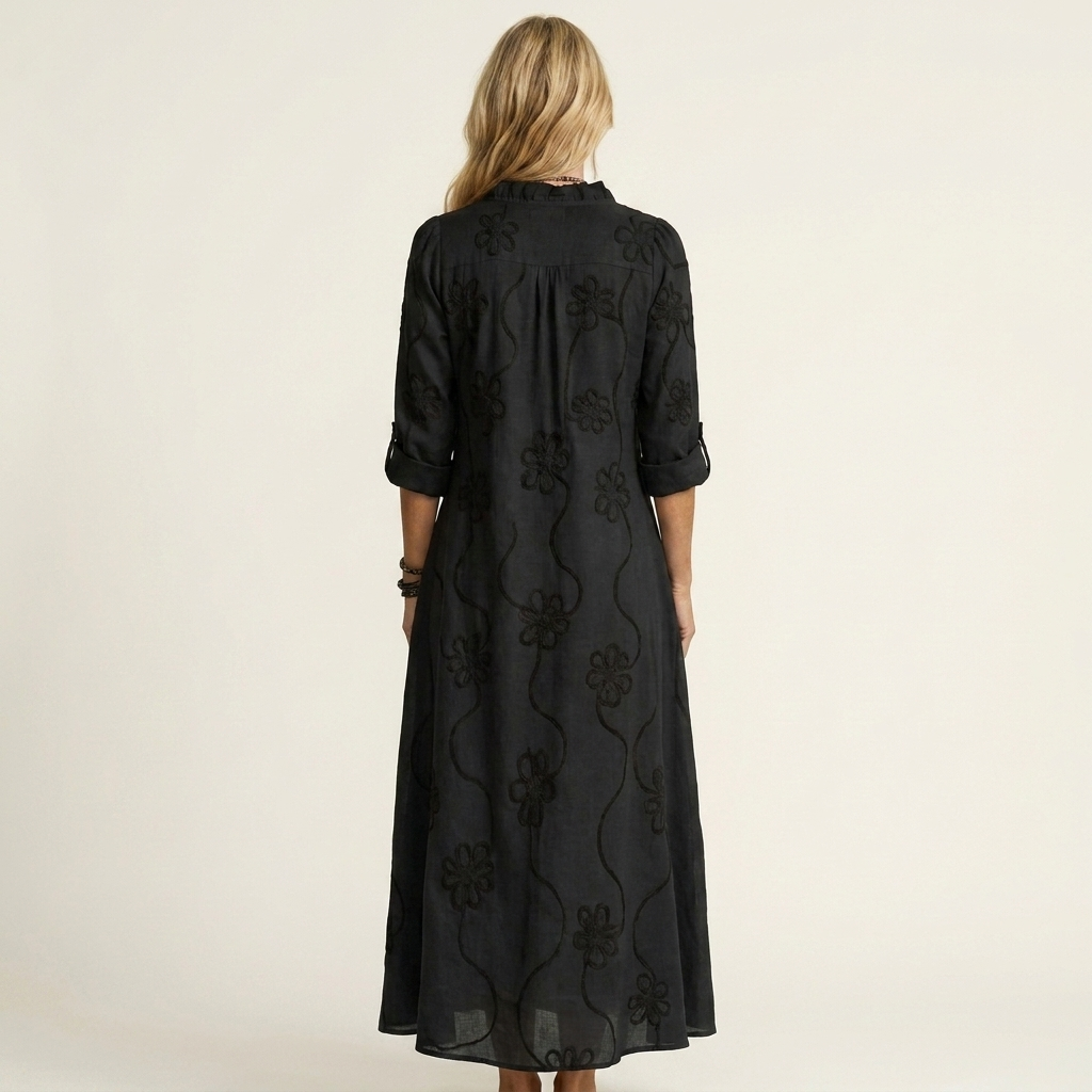 Mariam embroidered maxi dress in black, back view