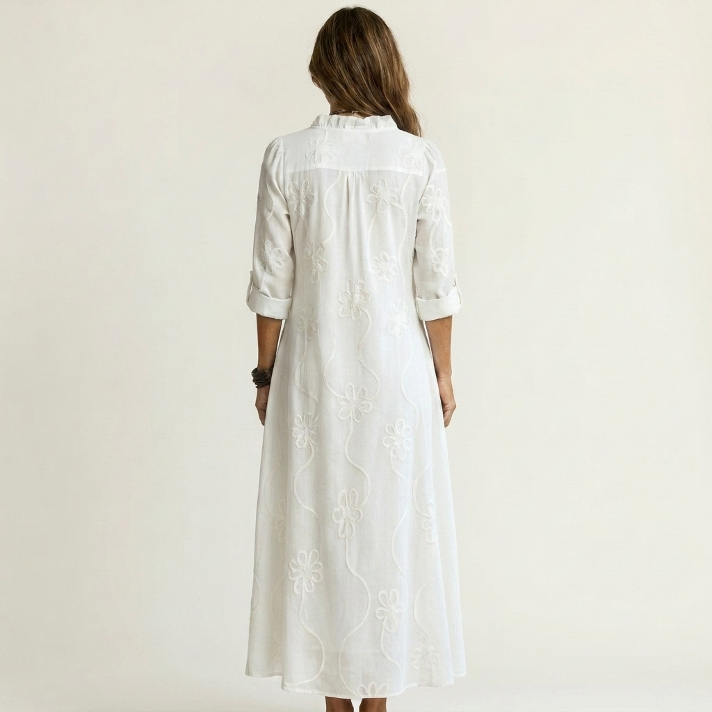 Mariam embroidered maxi dress in white, back view