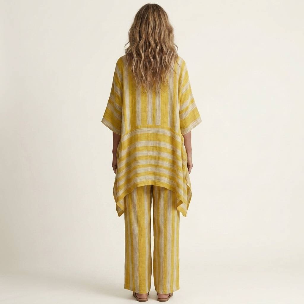 Kiara striped tunic set in yellow, back view