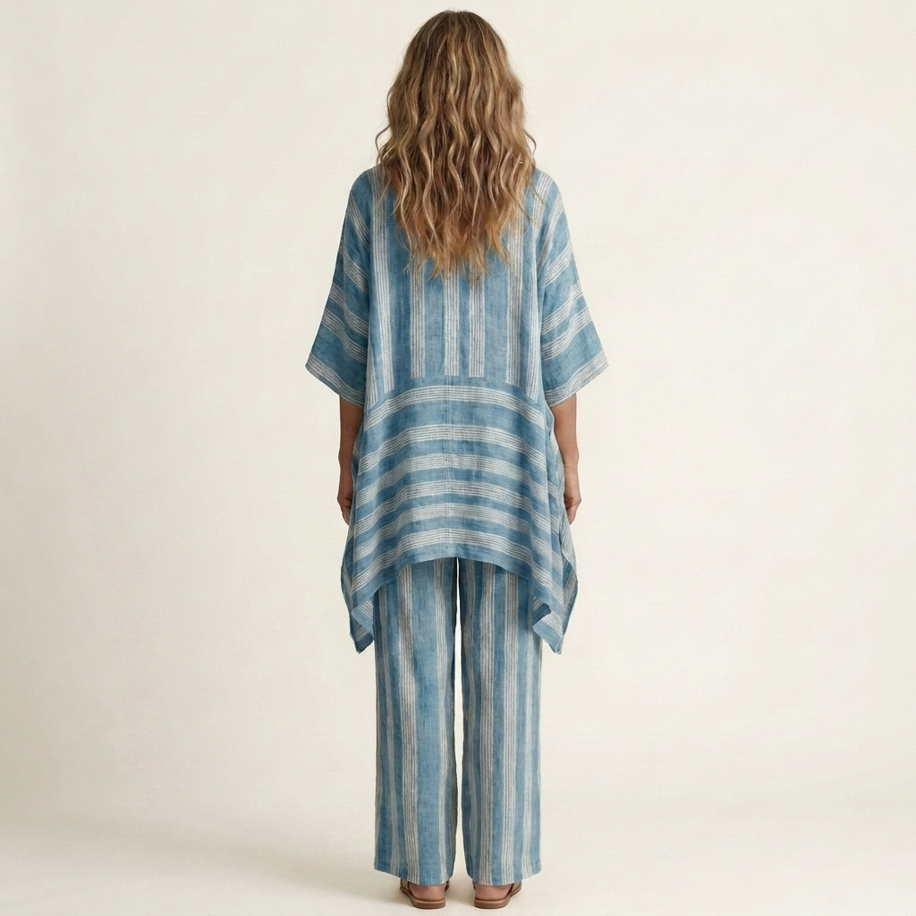 Kiara striped tunic set in blue, back view