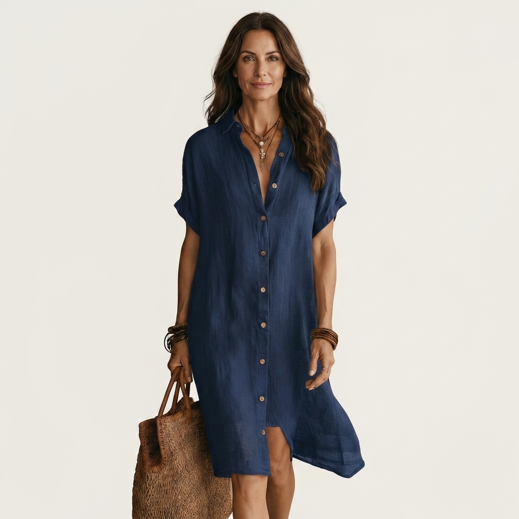 Nidalie midi shirt dress in navy, full-length front view