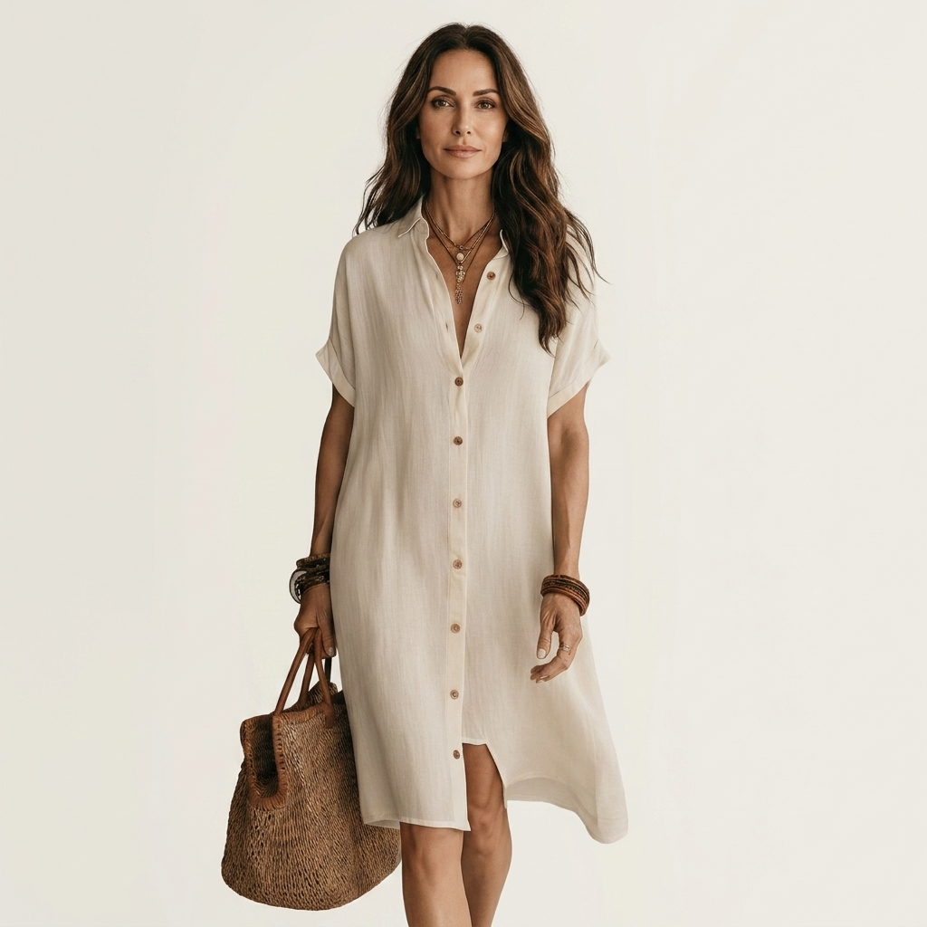Nidalie midi shirt dress in ivory, full-length front view