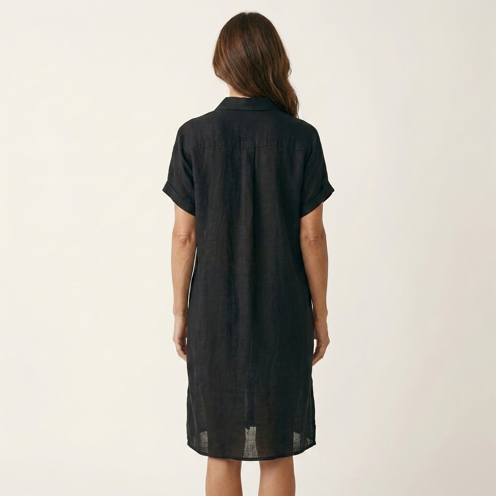 Nidalie midi shirt dress in black, back view