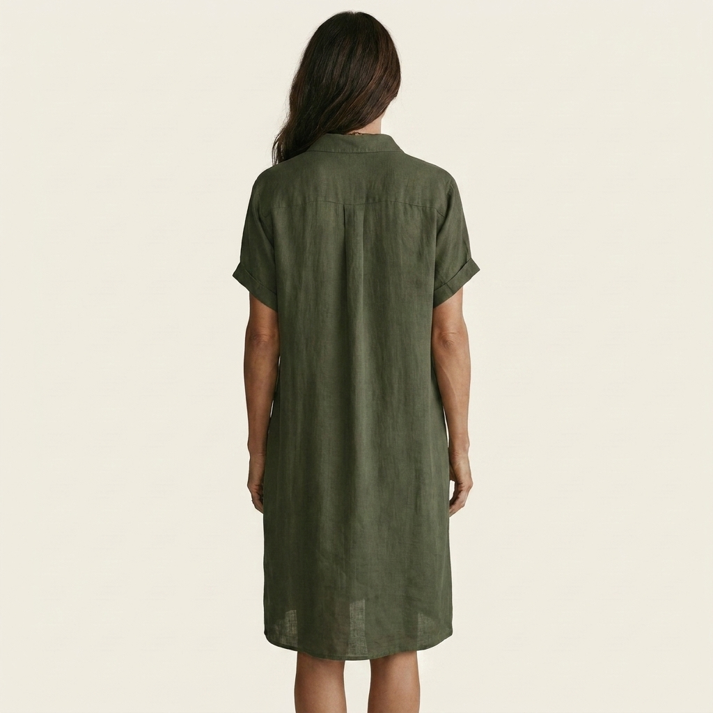 Nidalie midi shirt dress in olive green, back view
