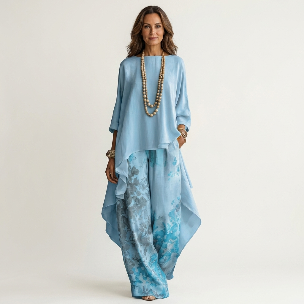 Cariola two-piece set in sky blue, full-length front view
