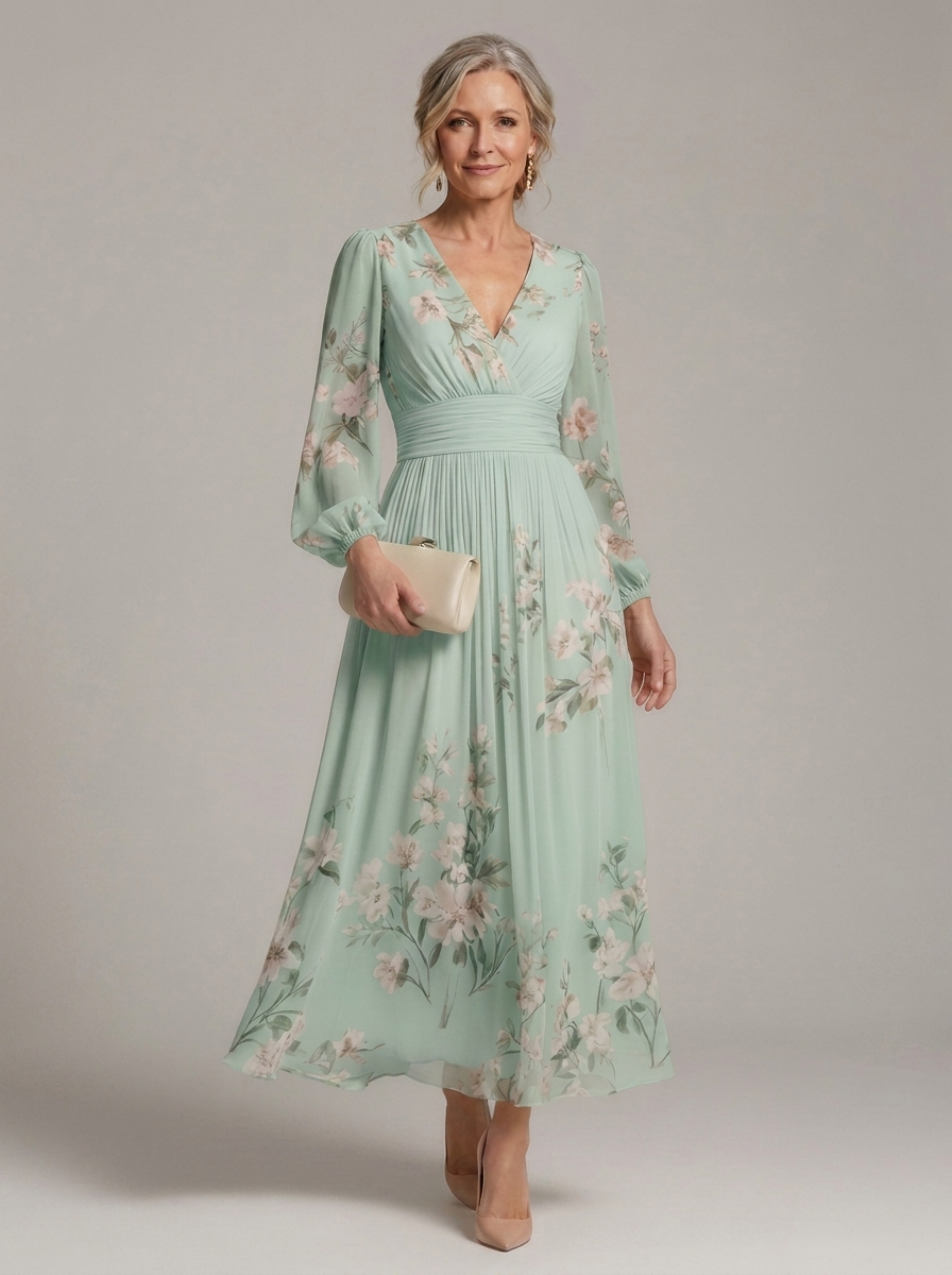 Prescela floral midi dress in mint, full-length front view