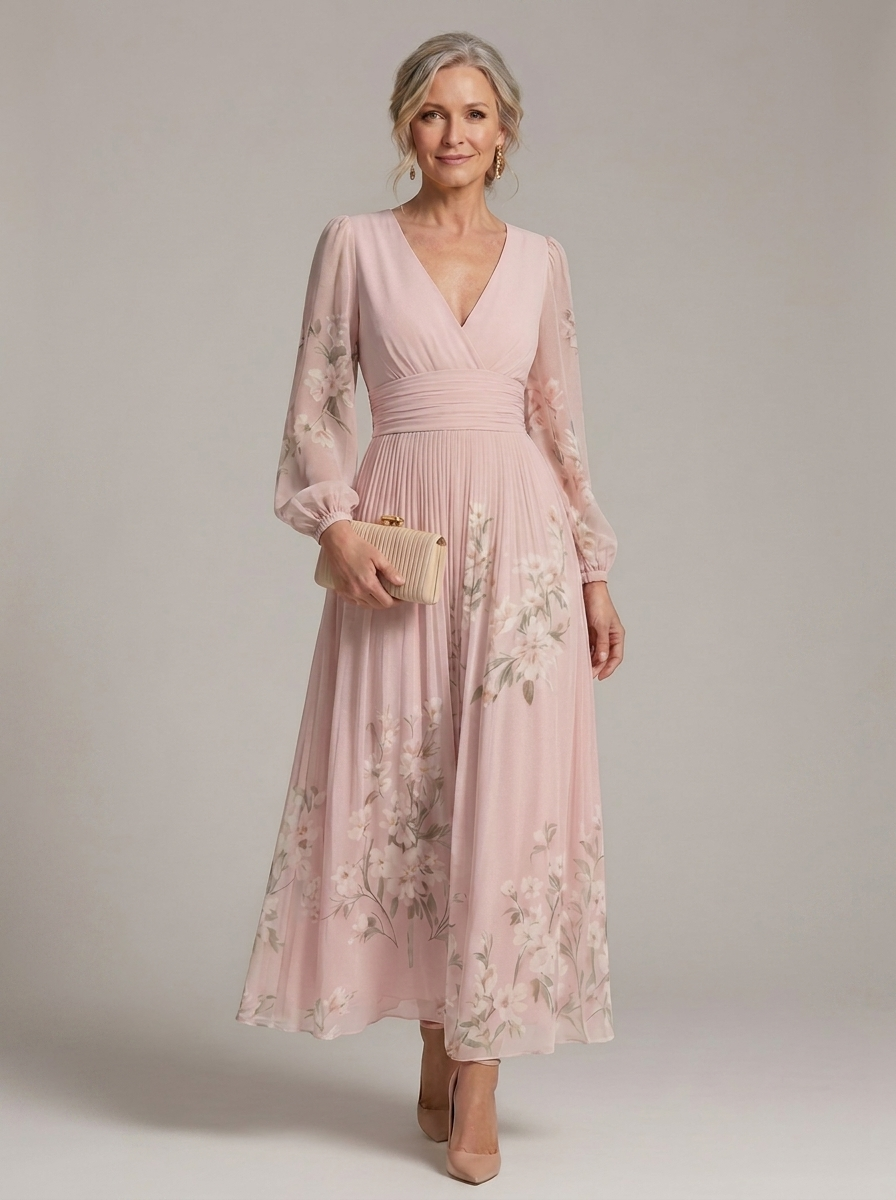 Prescela floral midi dress in pink, full-length front view