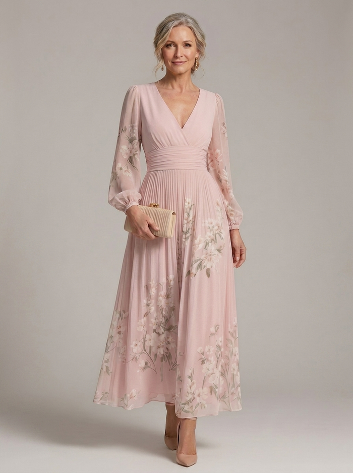 Prescela floral midi dress in pink, full-length front view