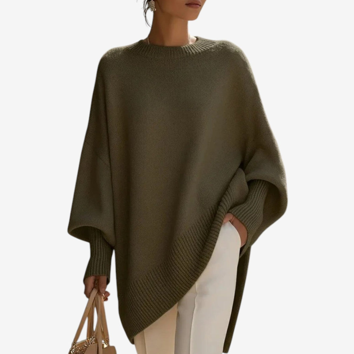 Aureliana oversized knit sweater in dark green, front view