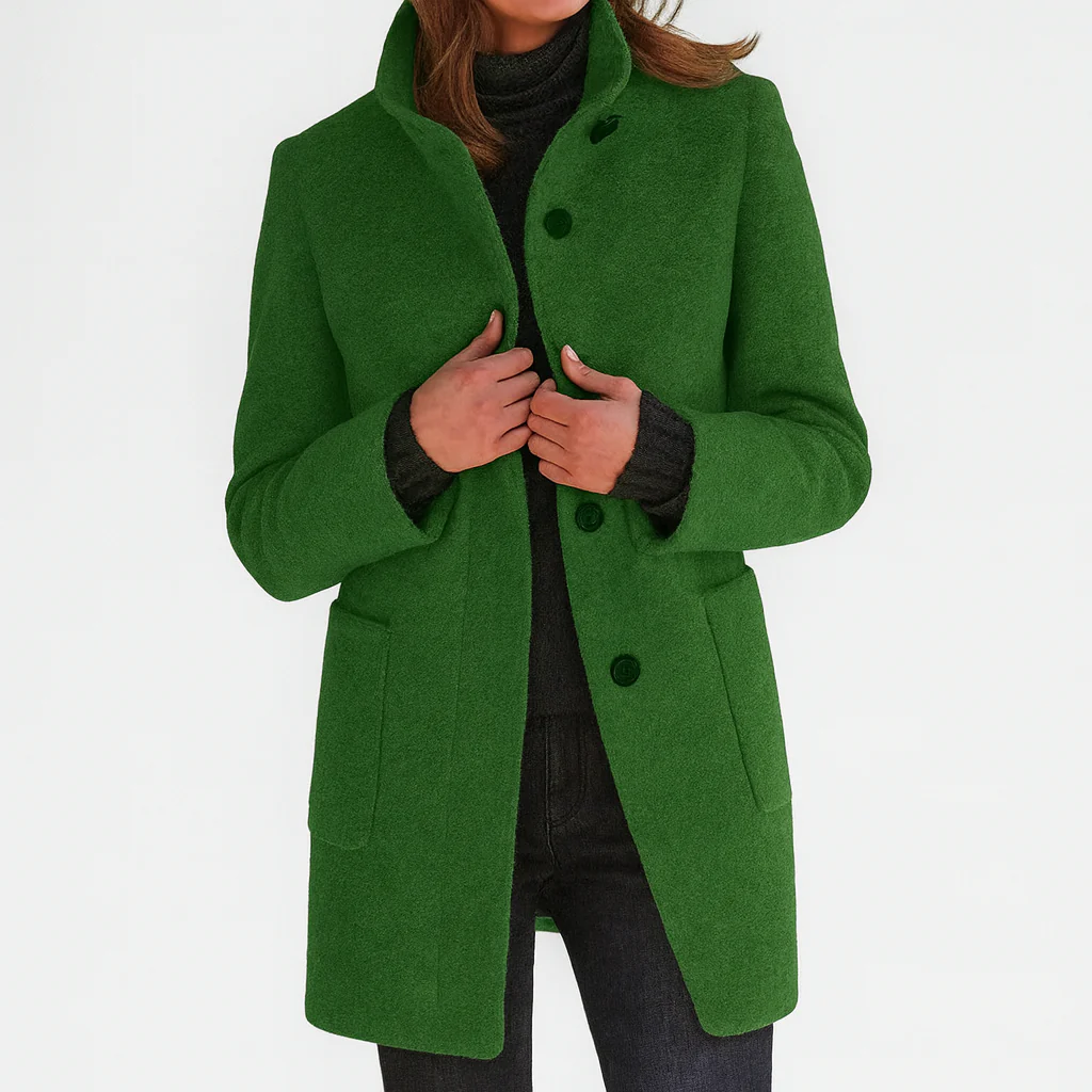 Eleonora midi-length coat in green, full front view