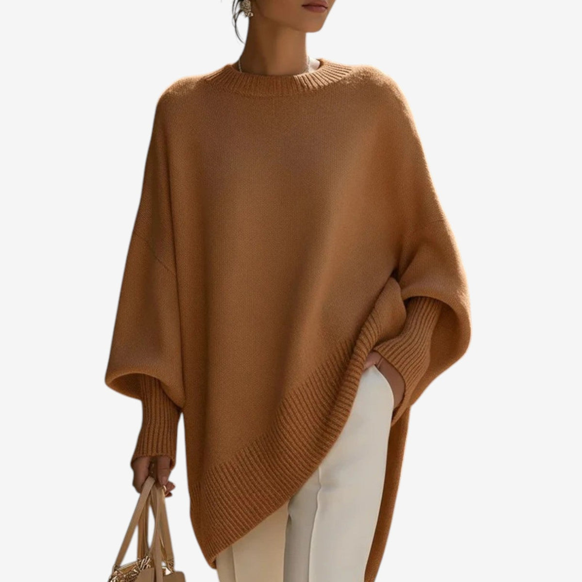 Aureliana oversized knit sweater in brown, front view