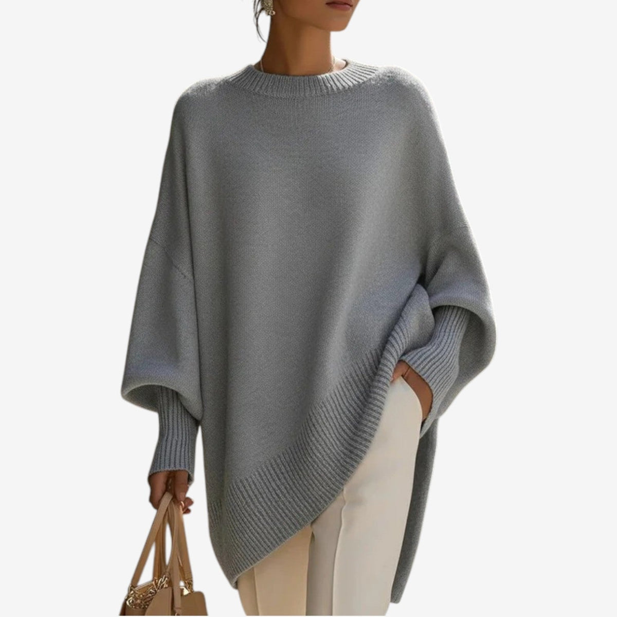 Aureliana oversized knit sweater in grey, front view
