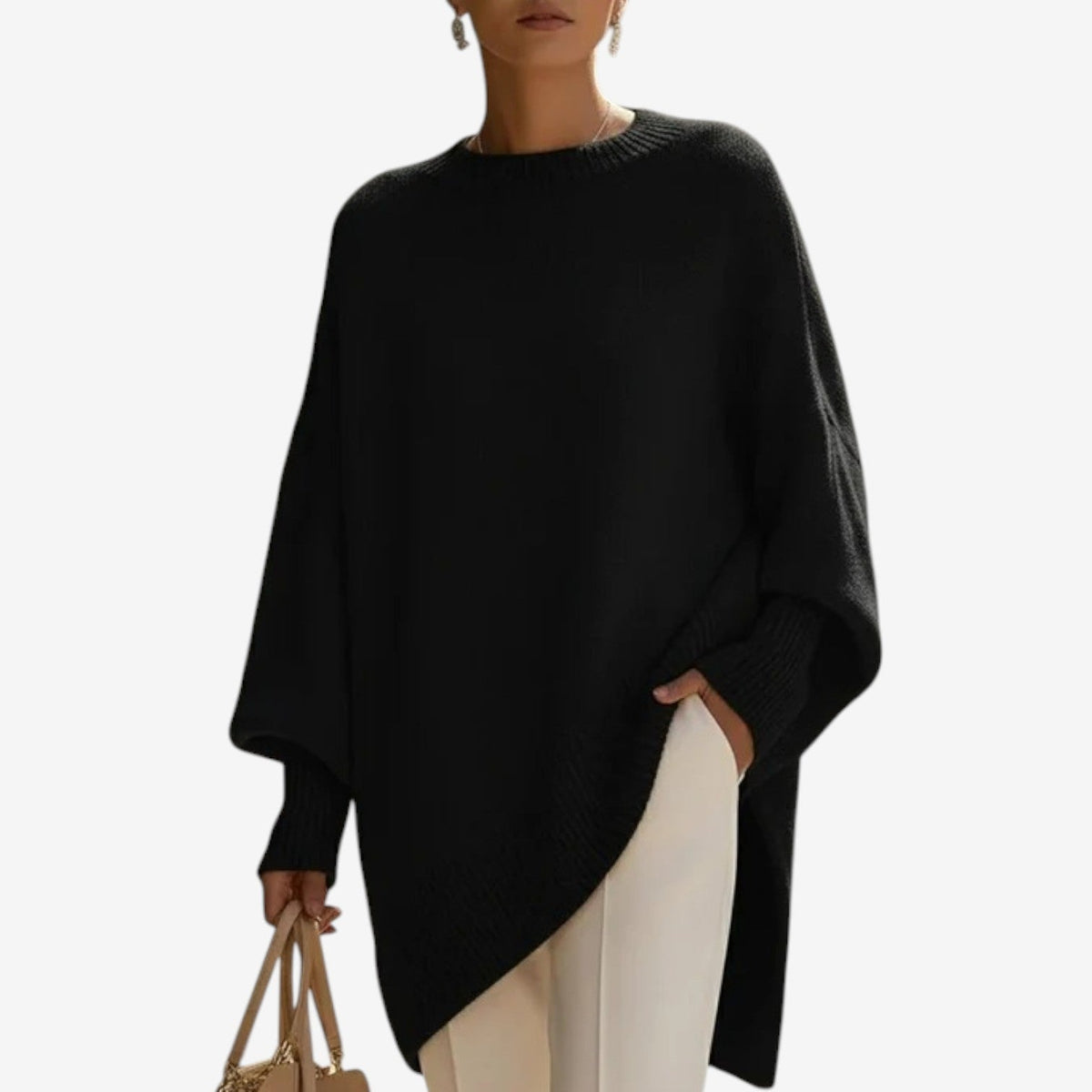 Aureliana oversized knit sweater in black, front view
