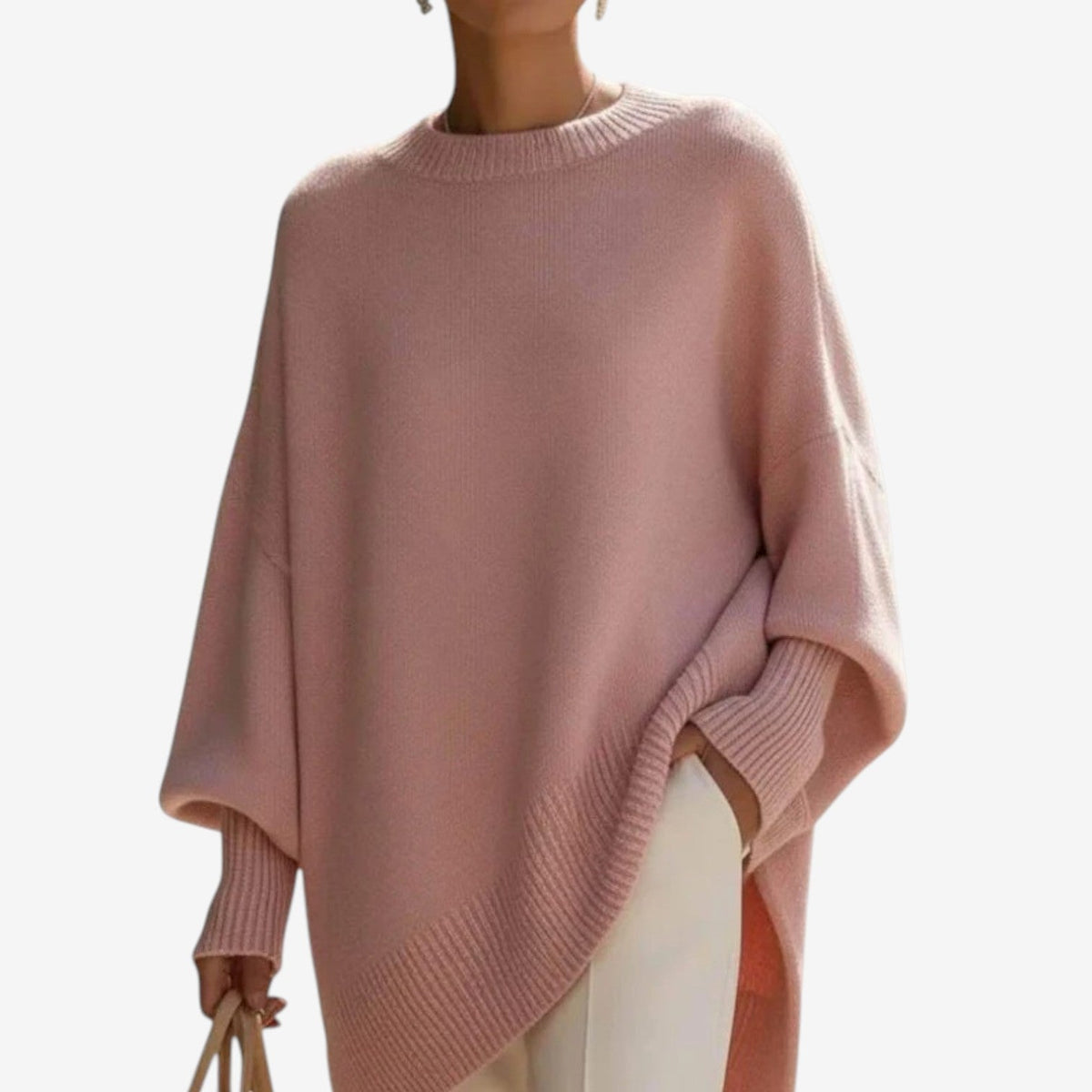 Aureliana oversized knit sweater in pink, front view