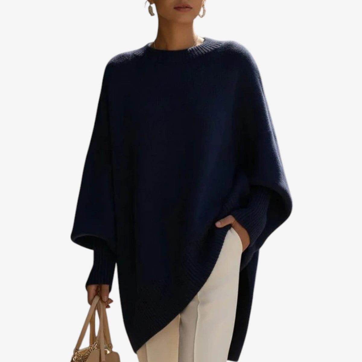 Aureliana oversized knit sweater in dark blue, front view