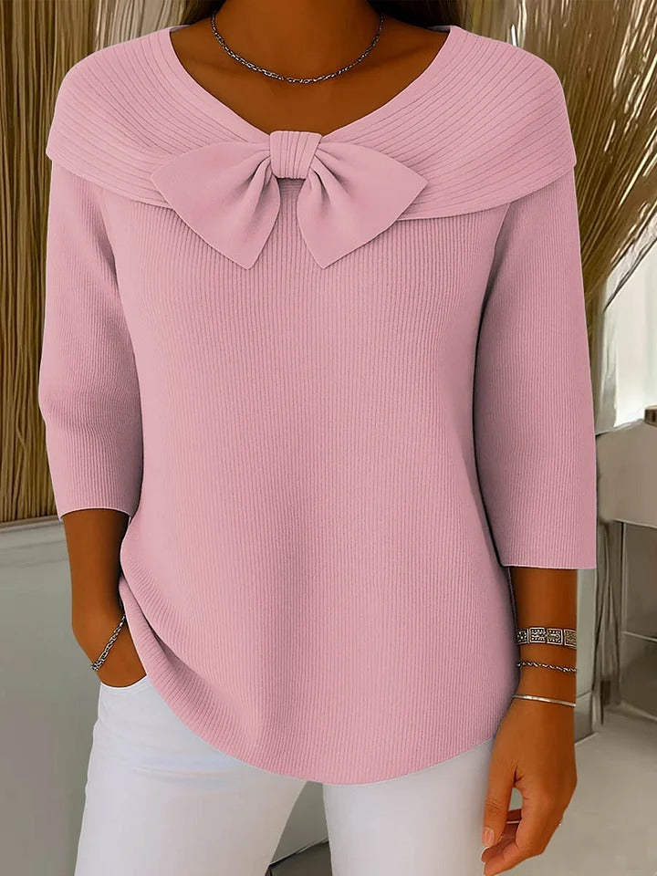 Tivella bow neckline sweater in pink, front view