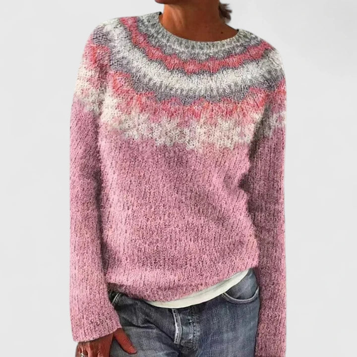 Yvanderrah patterned sweater in pink, front view