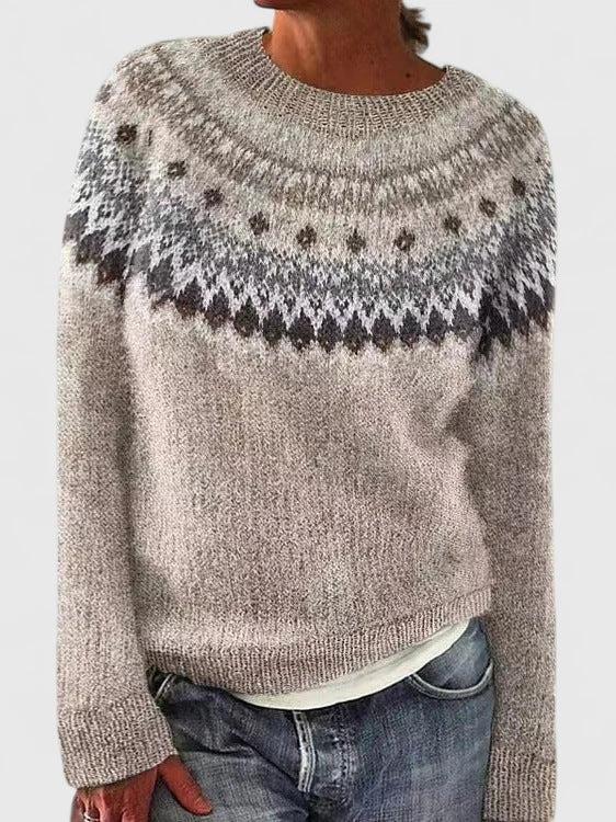 Yvanderrah patterned sweater in beige, front view
