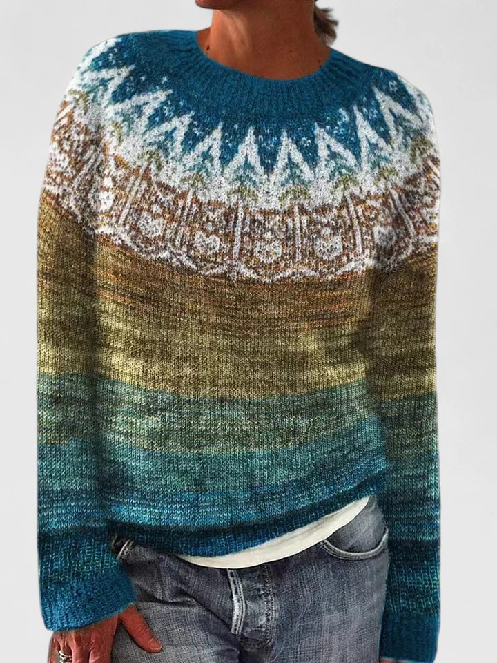 Yvanderrah patterned sweater in sea blue, front view