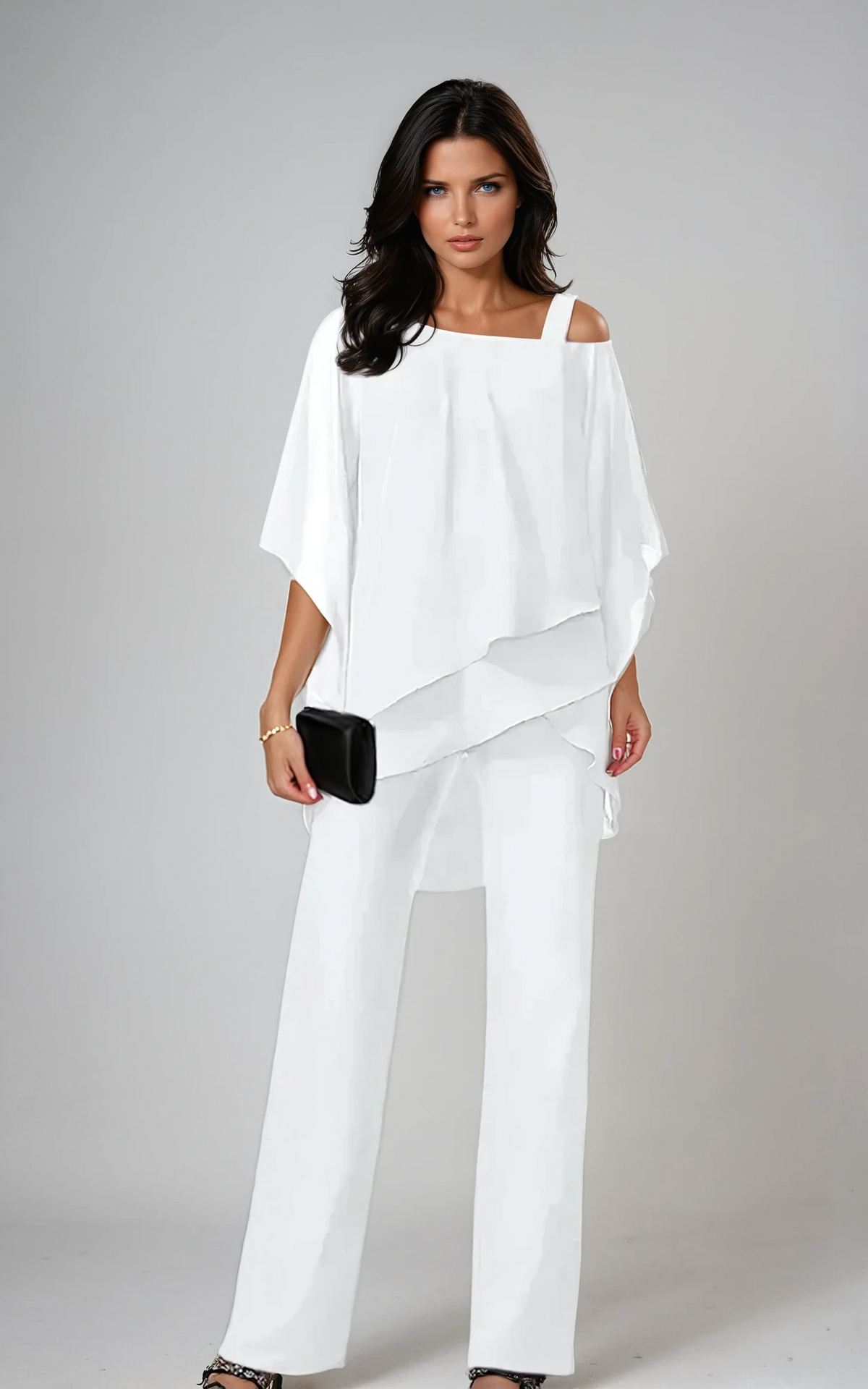 Scarlett two-piece layered set in white, full-length front view