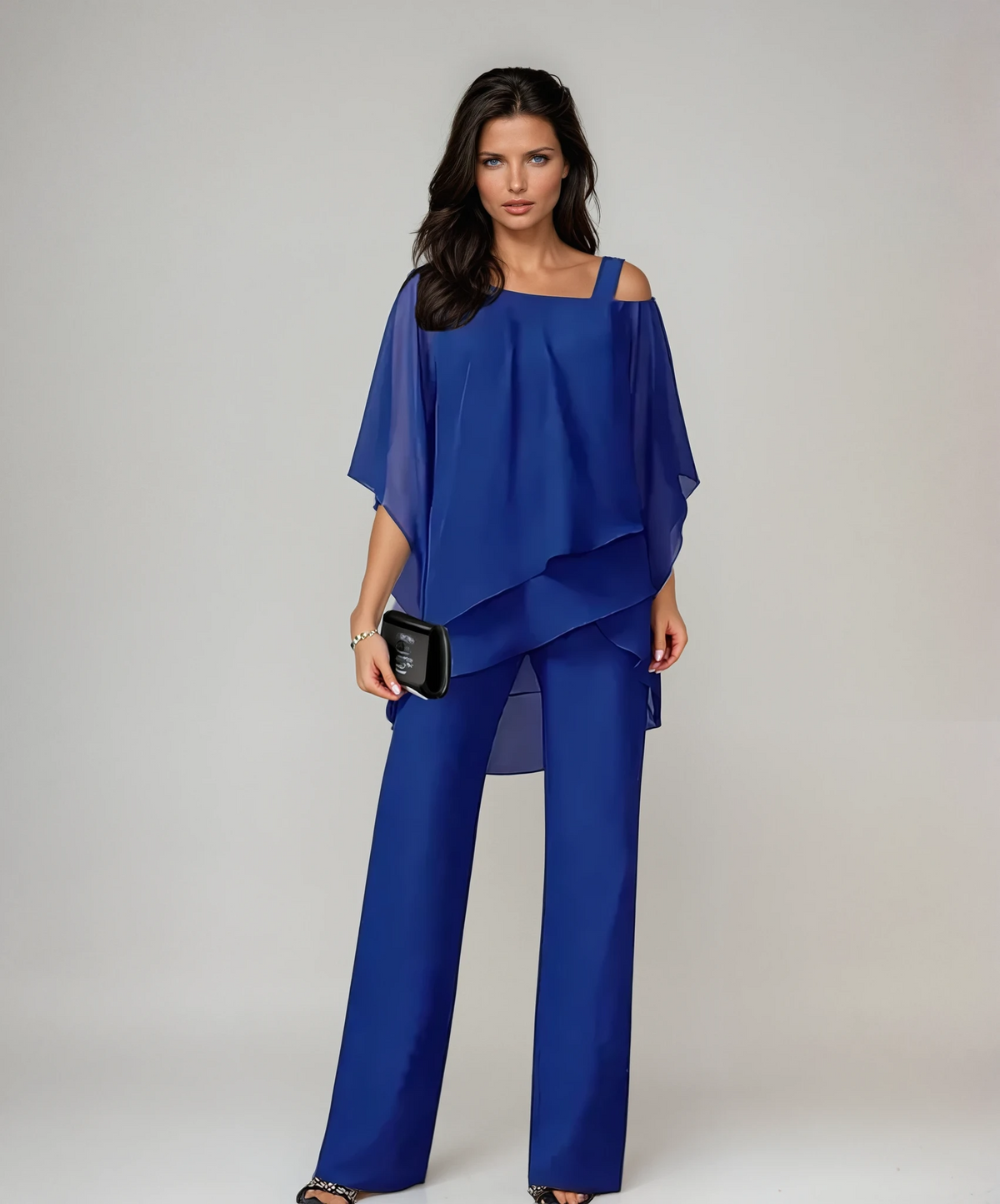 Scarlett two-piece layered set in blue, full-length front view