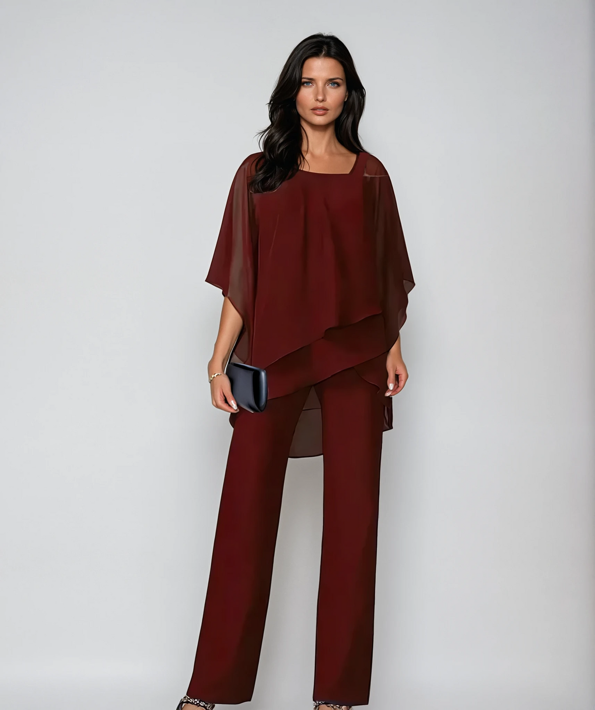 Scarlett two-piece layered set in red, full-length front view