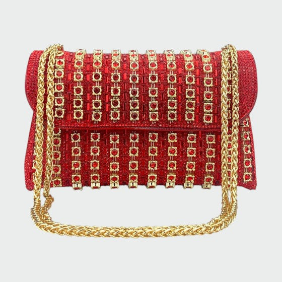 Laviera chain shoulder bag in red with gold chain strap, front view